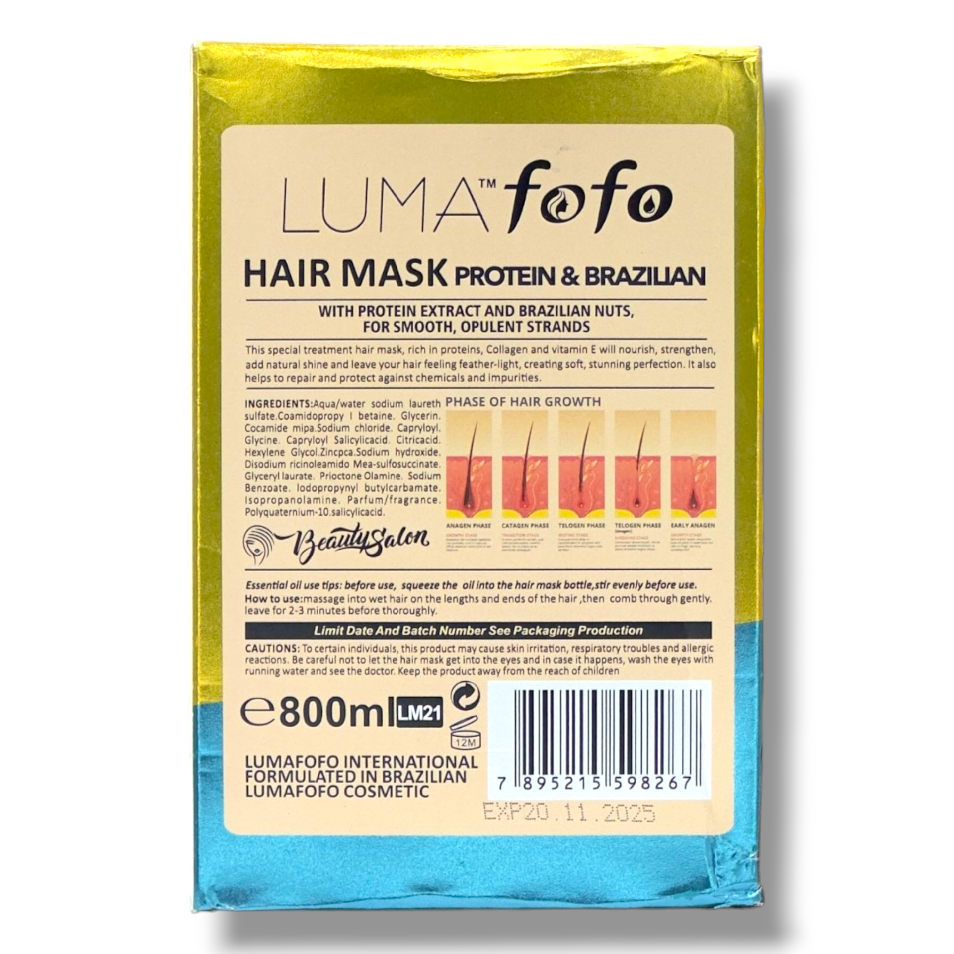 ماسک مو پروتئین برزیلی اورجینال Luma Fofo ا Hair Mask Protein Brazilian Luma Fofo 800 ml