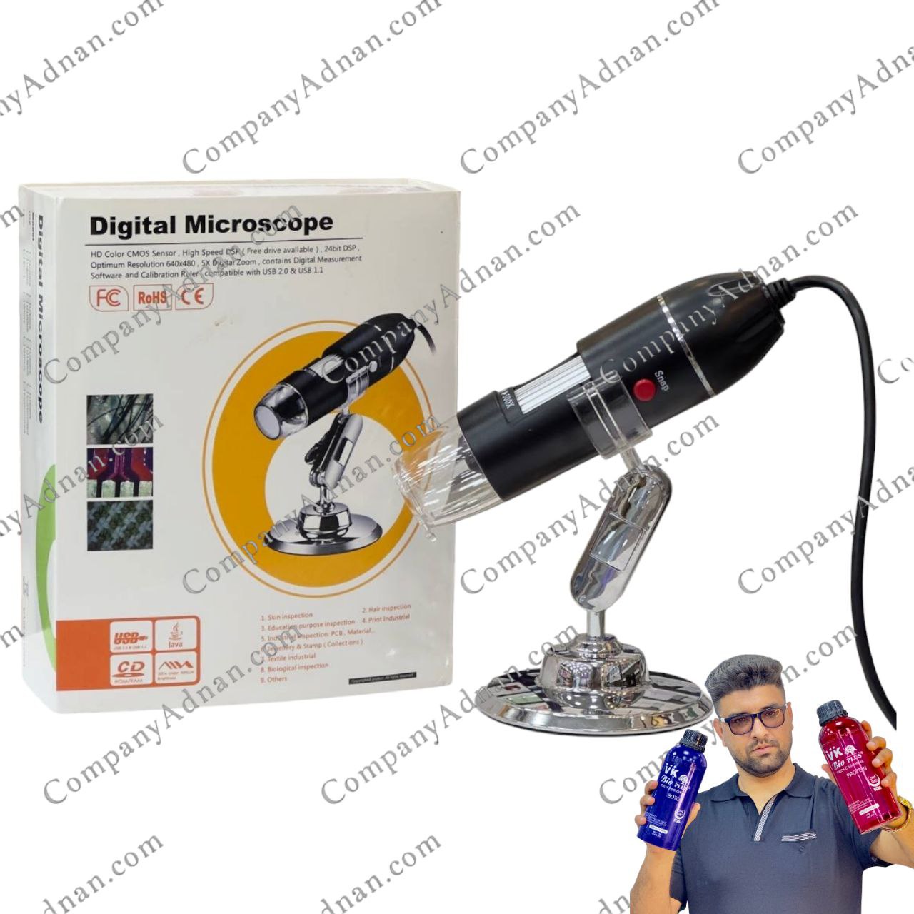دستگاه آنالیز پوست و مو قلمی با زوم 500 برابر برای تشخیص ریزش و آکنه - Digital Skin and Hair Analyzer Pen Microscope