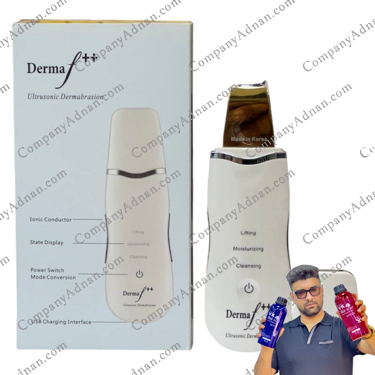دستگاه درمااف دبل پلاس تیغه گلد کره ای اصل برای پاکسازی و لیفت صورت در کمپانی عدنان - Original Korean Derma F Double Plus Gold Blade Face Scrubber at Company Adnan