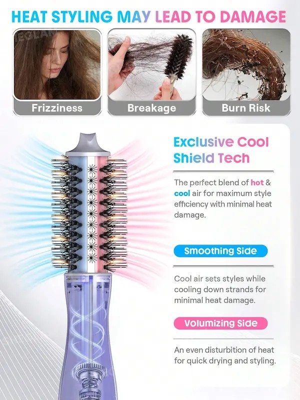 سشوار برسی و حالت‌دهنده حرفه‌ای دو طرفه شیگلم مدل Cool Shield Blowout Brush Pro